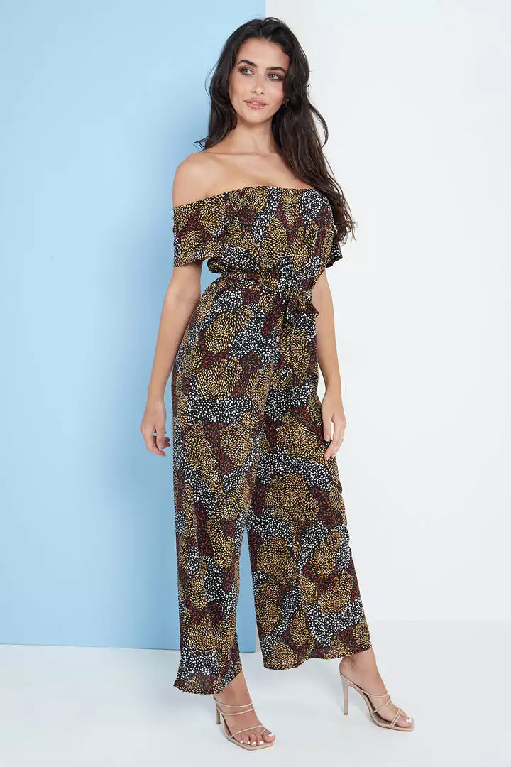 Lilura London Multi Spot Print Off-Shoulder Culotte Jumpsuit