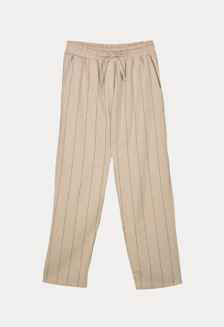 Linen Striped Trousers with an Elasticated Waistband