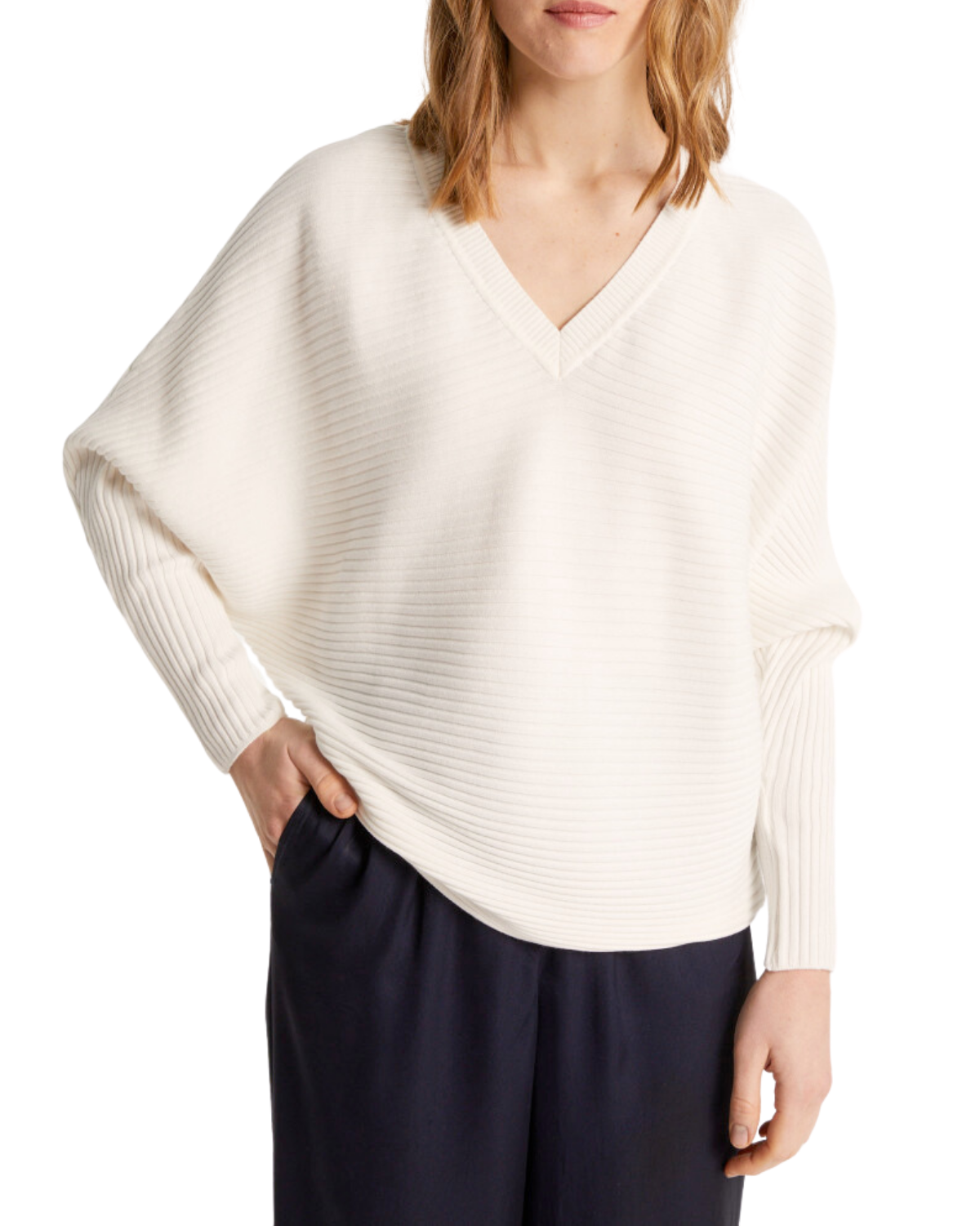 Lison Double V-Neck Sweater Ecru