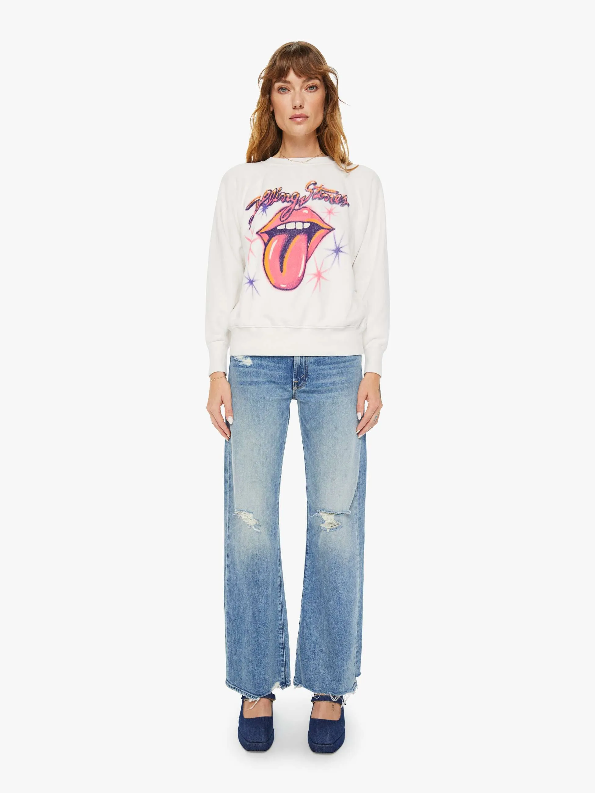 Vintage White MadeWorn Rolling Stones Airbrush Shrunken Sweatshirt