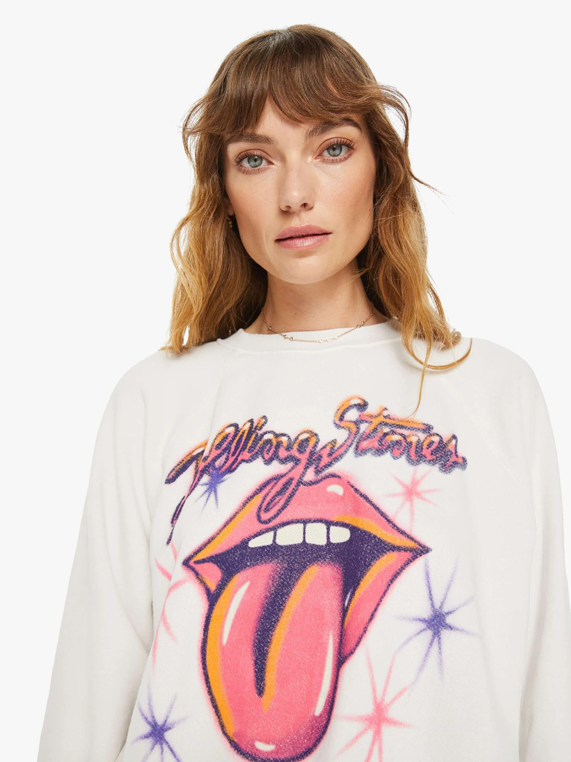 Vintage White MadeWorn Rolling Stones Airbrush Shrunken Sweatshirt