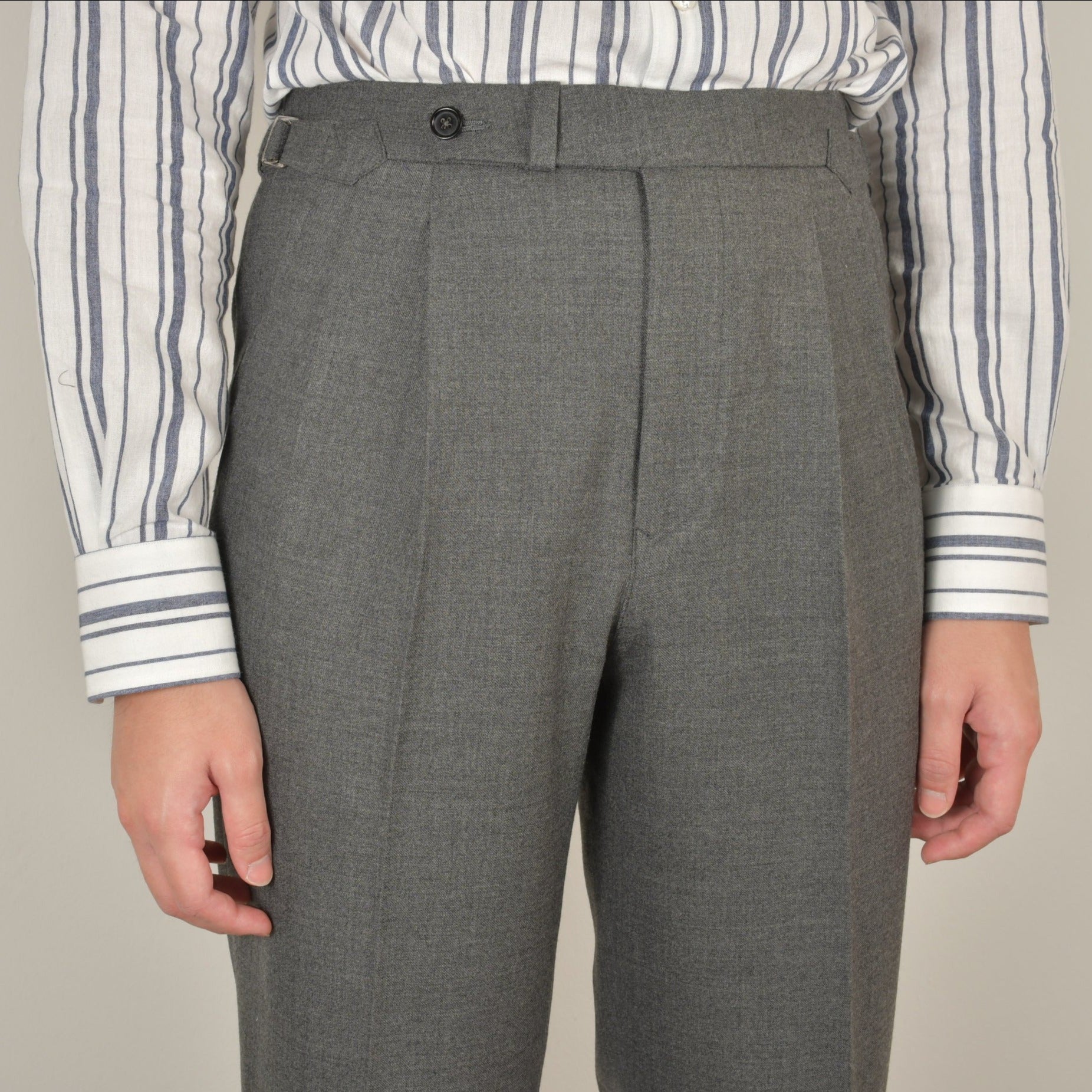 Mid Grey Flannel Trousers with Extended Waistband