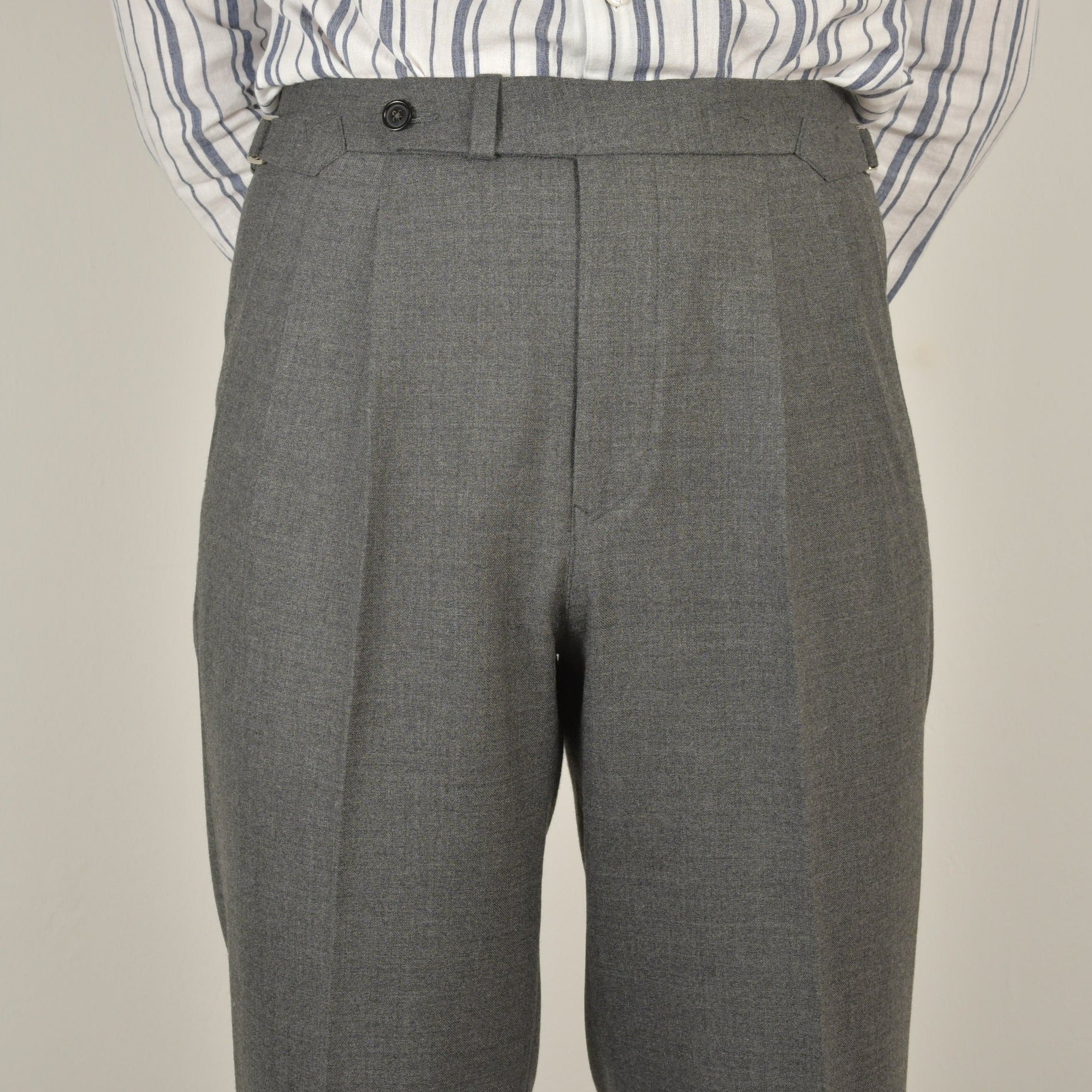 Mid Grey Flannel Trousers with Extended Waistband