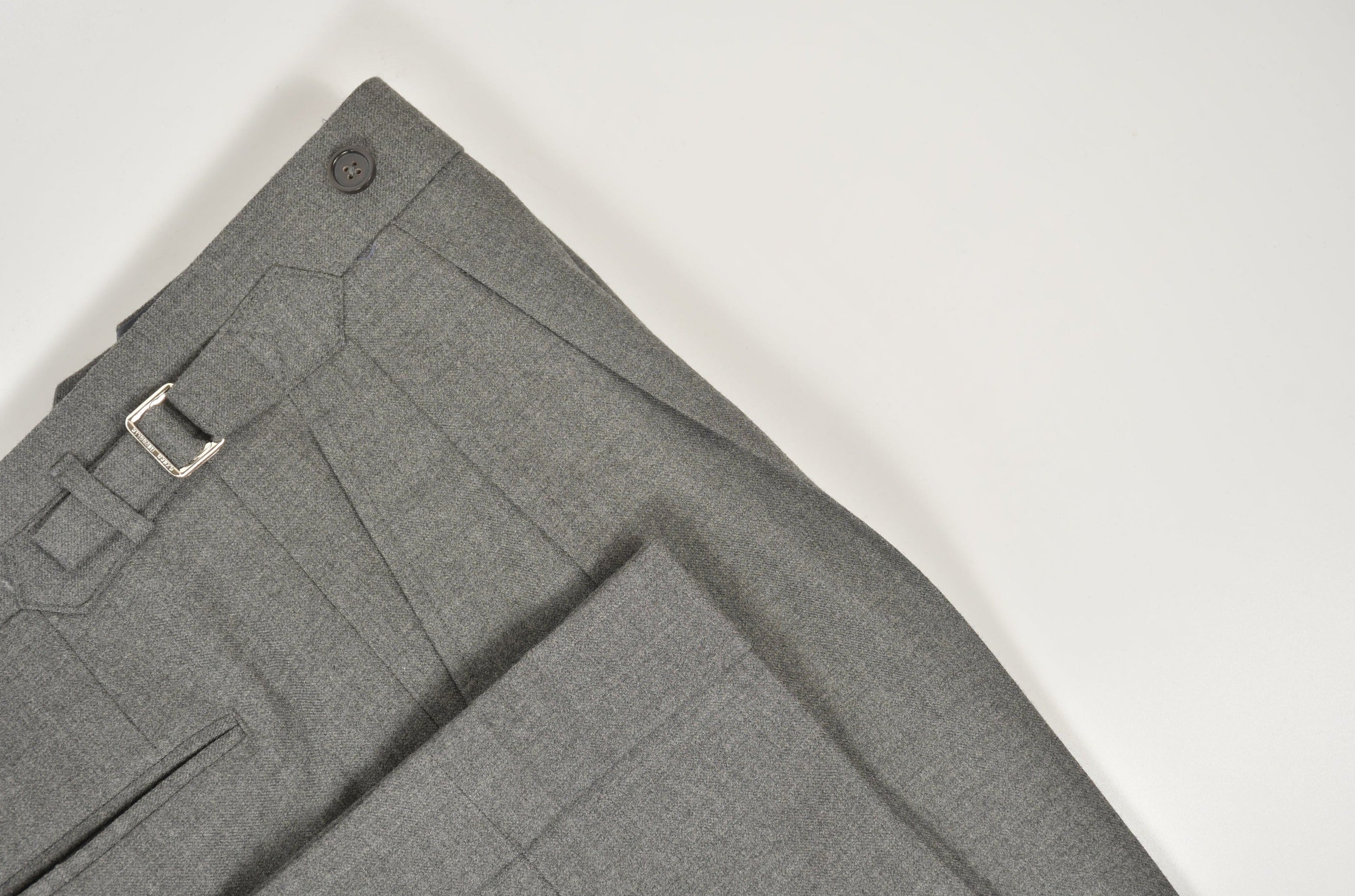 Mid Grey Flannel Trousers with Extended Waistband