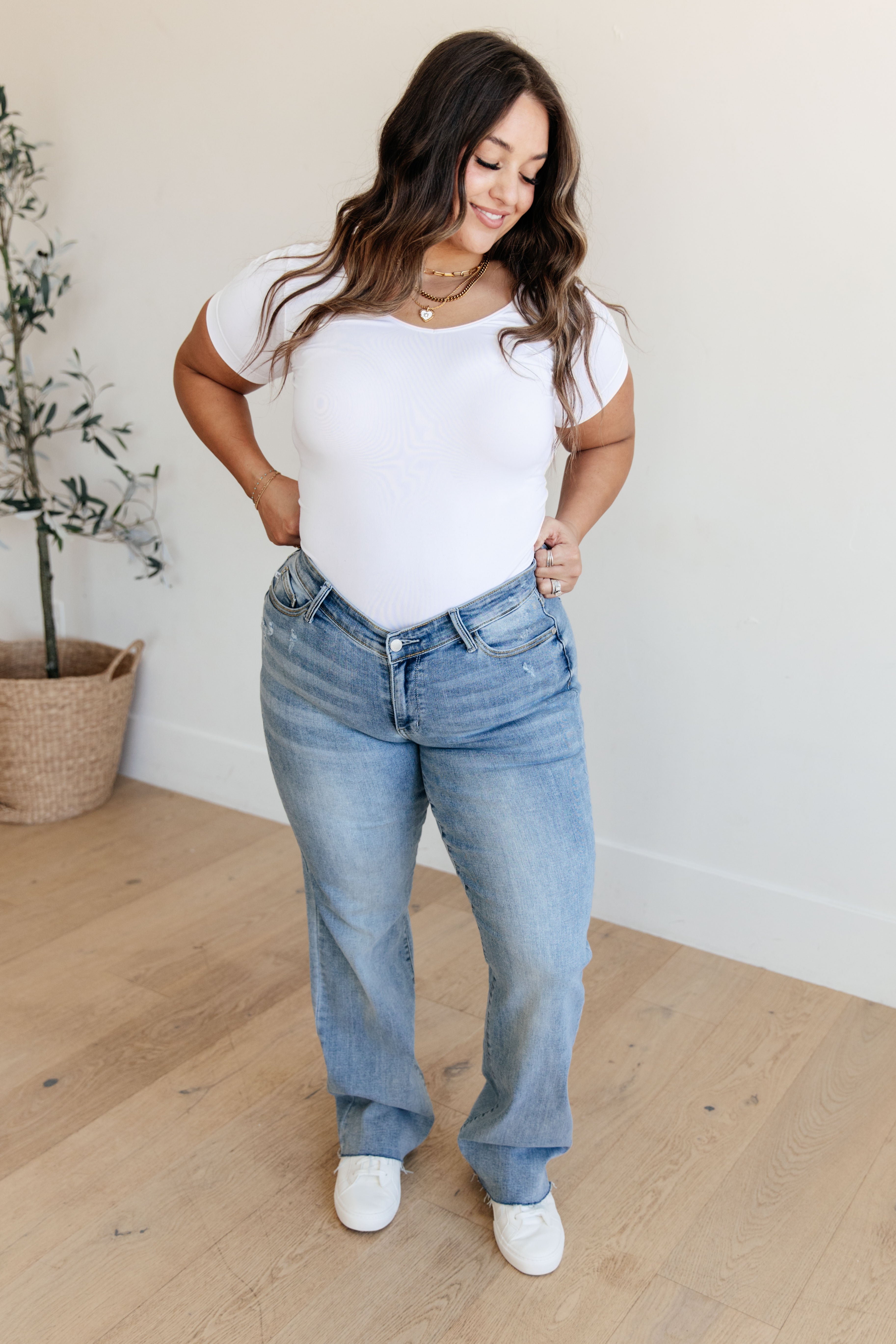 Mildred High Rise Straight Jeans with V Front Waistband