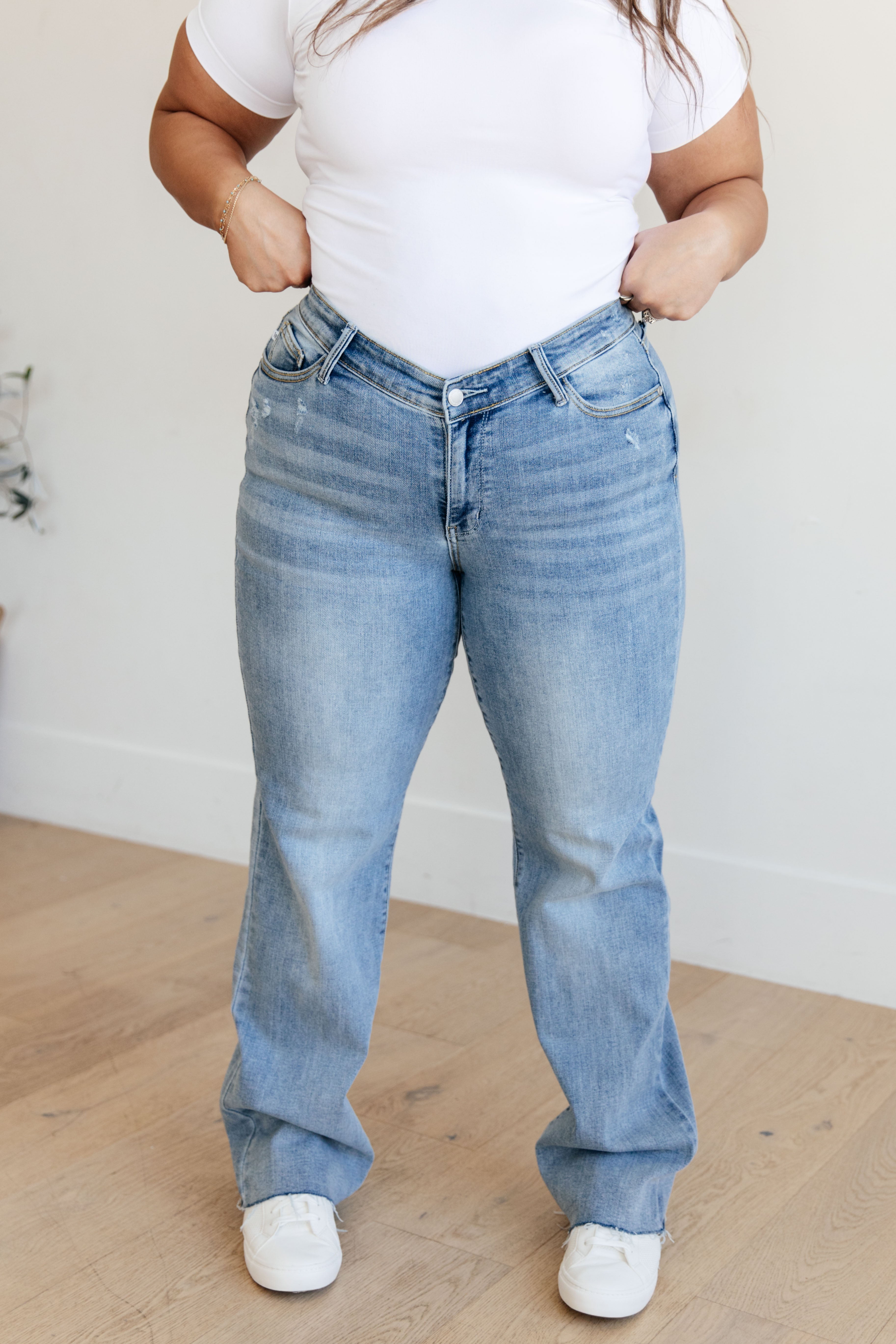 Mildred High Rise Straight Jeans with V Front Waistband