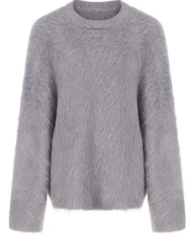 Mute Jl Women's Grey Alpaca Fuzzy Gray Sweater