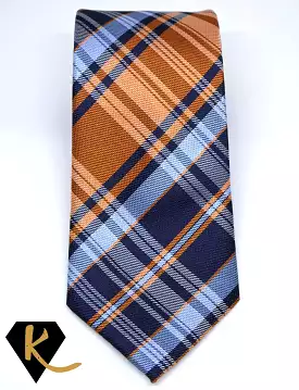 Navy Blue and Orange Plaid Necktie for Men.