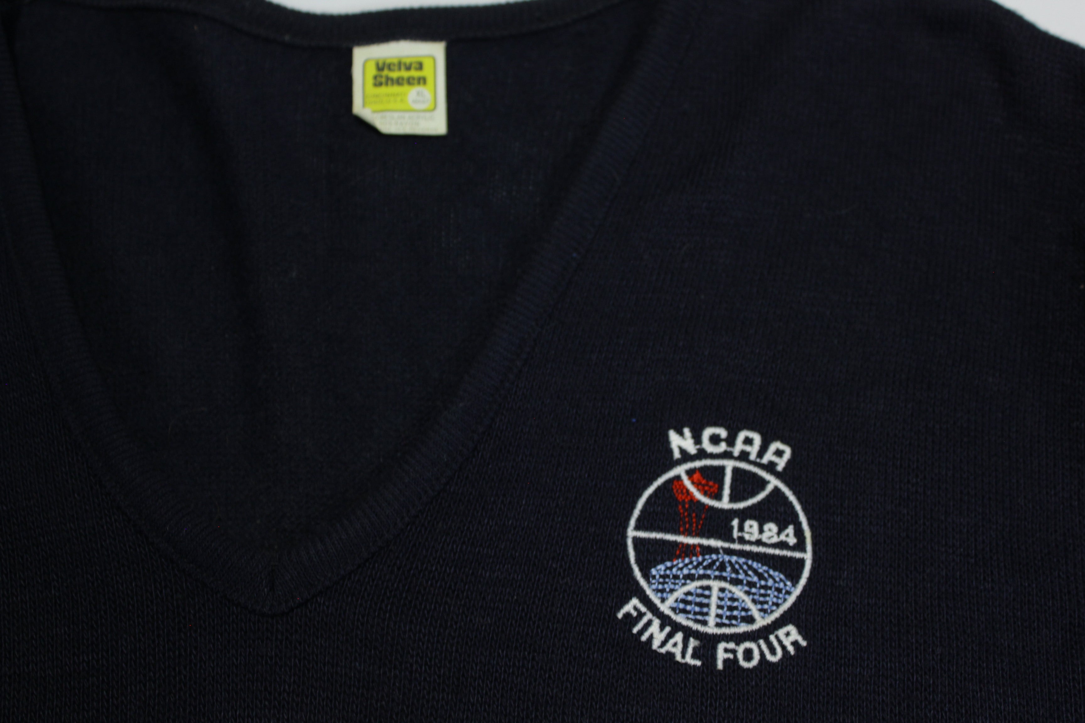 NCAA 1984 Final Four Vintage Collegiate Basketball Sweater – 80's V-Neck Velva Sheen