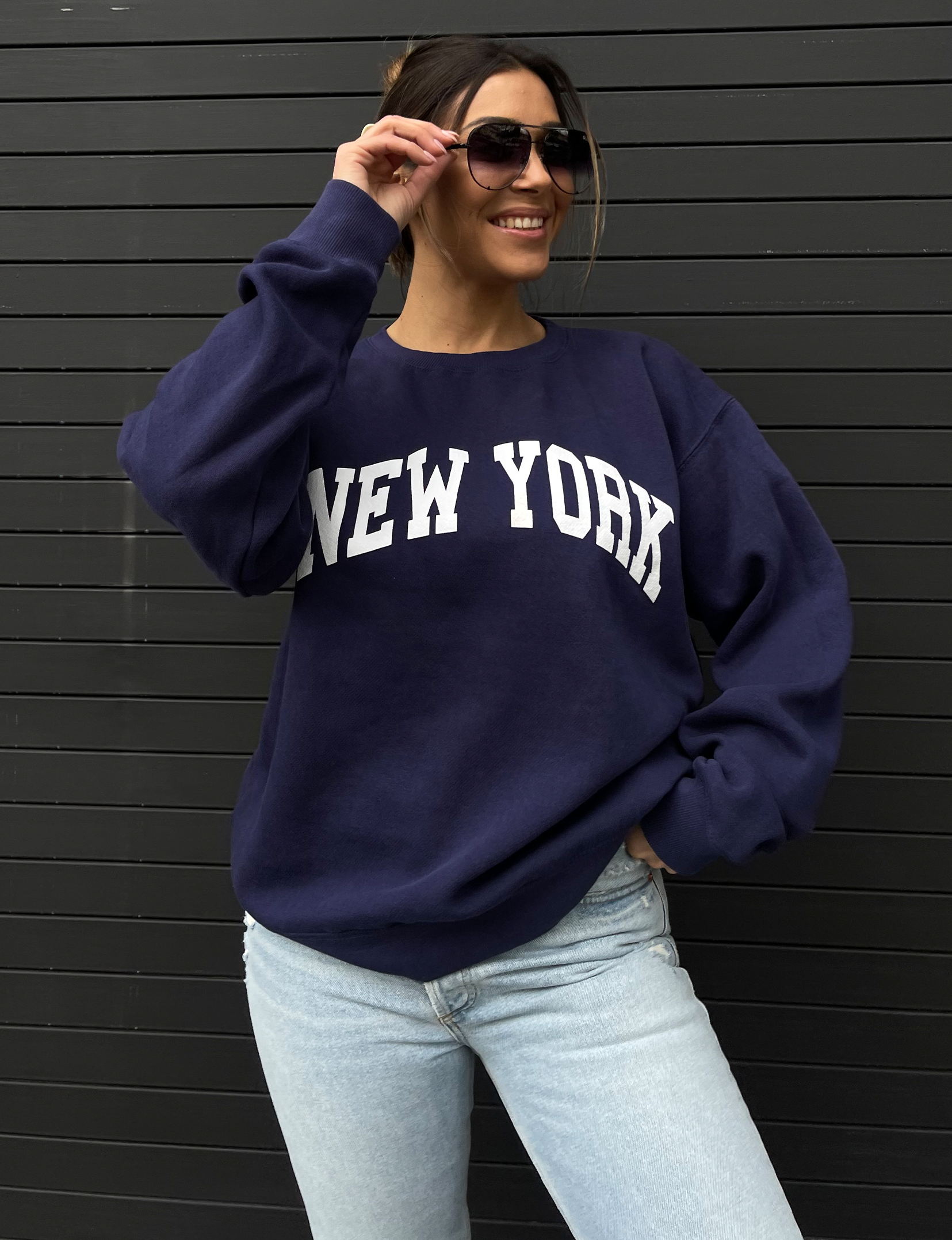 New York Crewneck Sweatshirt Navy White