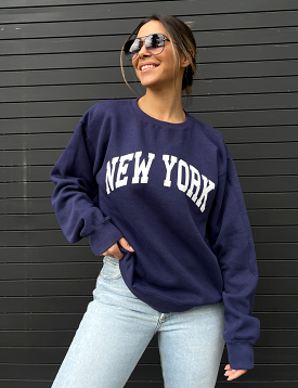 New York Crewneck Sweatshirt Navy White