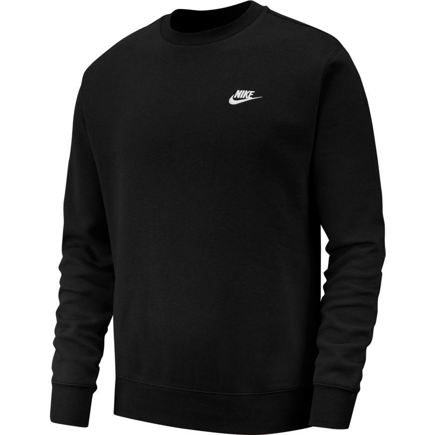 Nike black crew sweatshirt, sportswear club fleece, unisex.