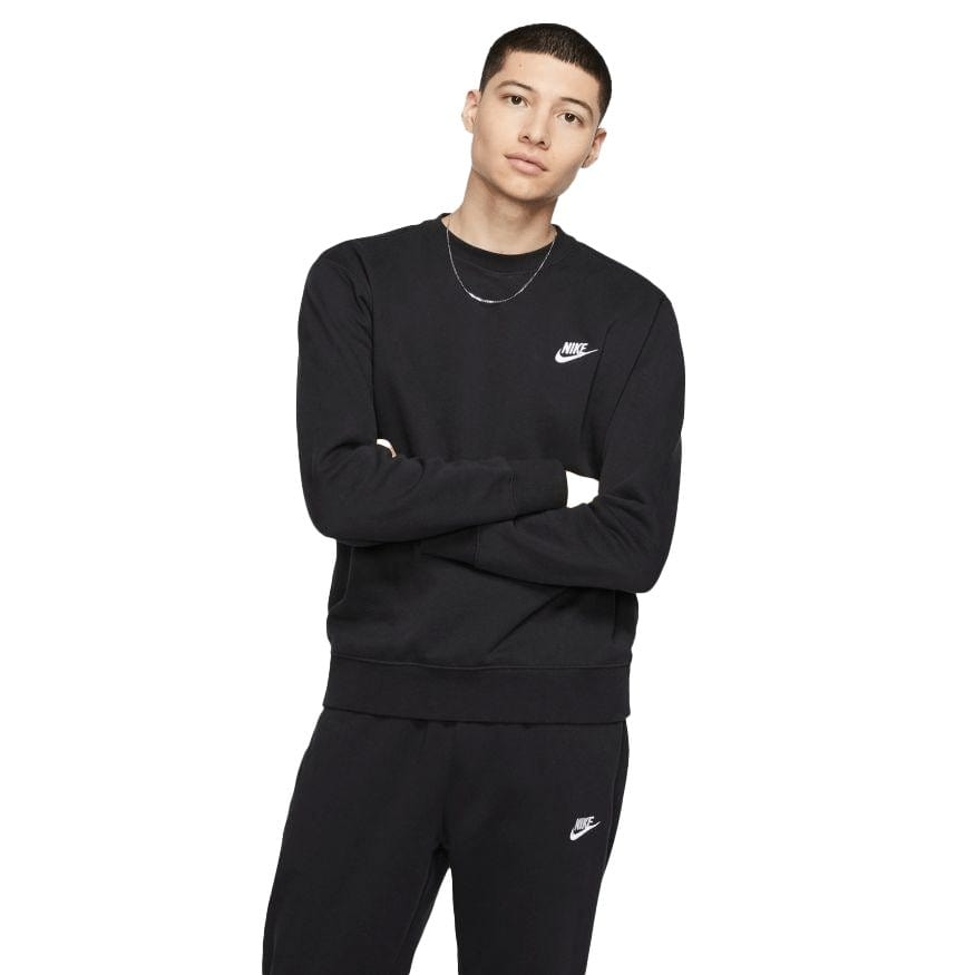 Nike black crew sweatshirt, sportswear club fleece, unisex.