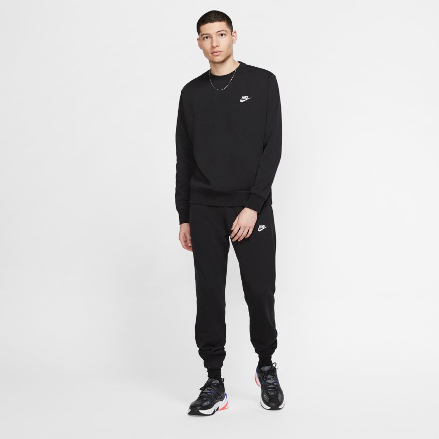 Nike black crew sweatshirt, sportswear club fleece, unisex.