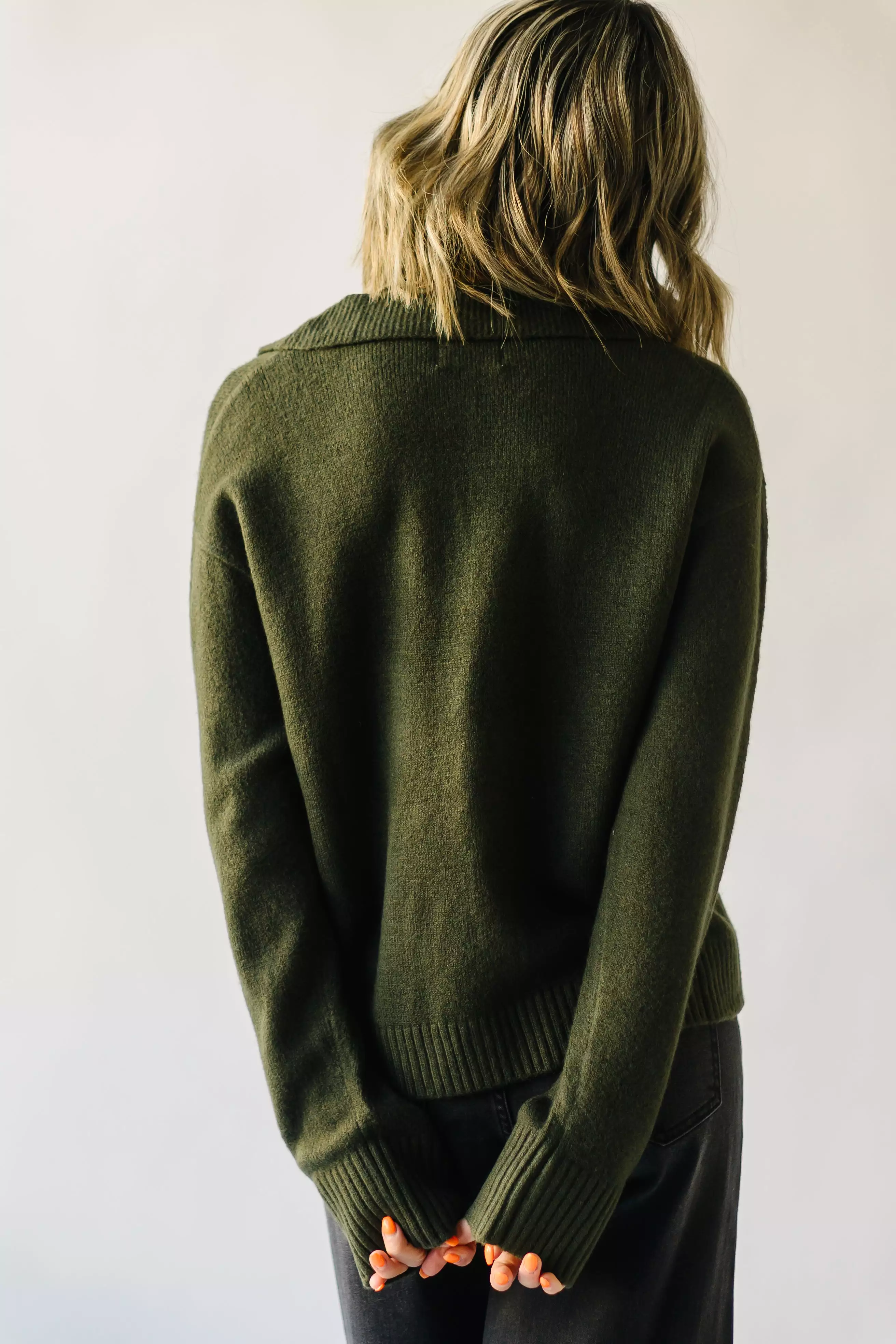 Olive Bushnell V-Neck Sweater - Pocket Detail | Buy Now