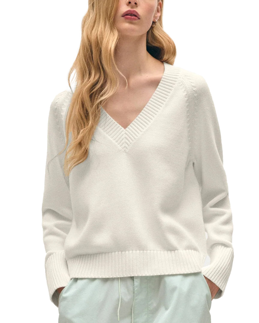 Organic Cotton V-Neck Sweater - White