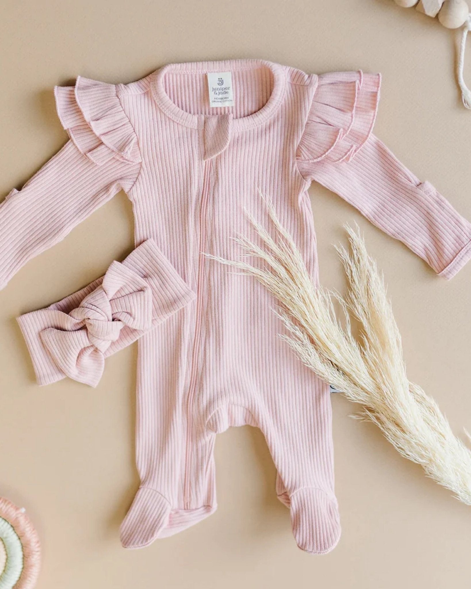 Organic Pink Zip Footie Set