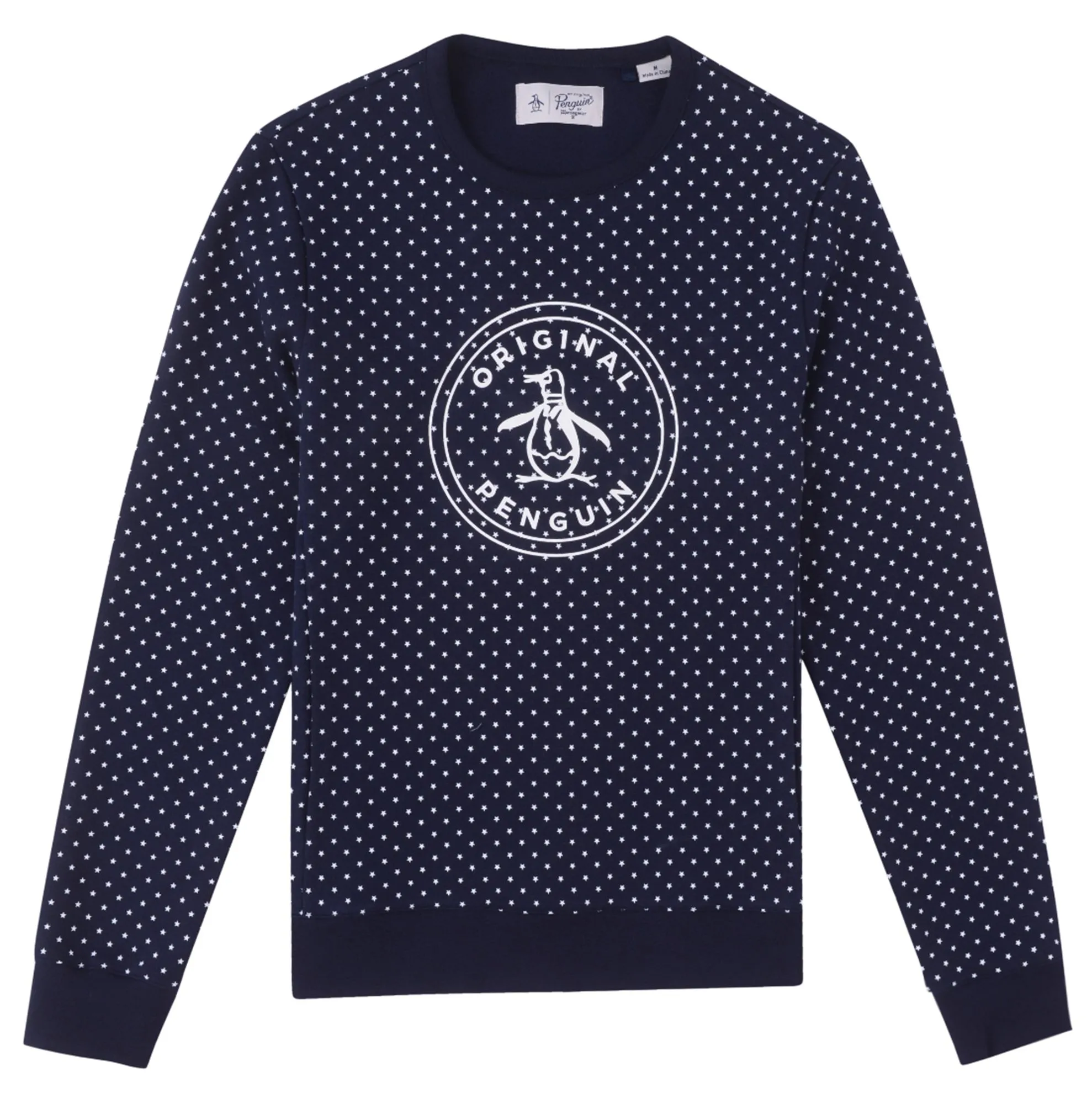 Original Penguin Star Print Crew Neck Sweatshirt in Dark Sapphire