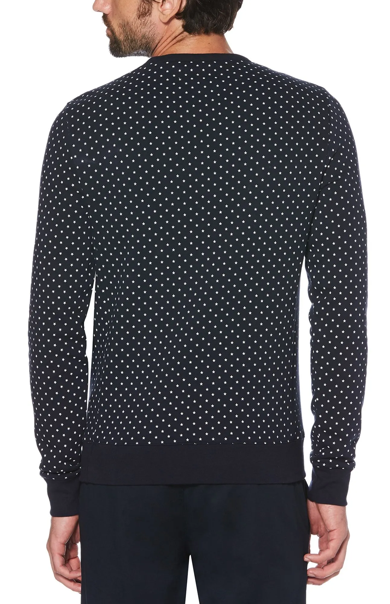 Original Penguin Star Print Crew Neck Sweatshirt in Dark Sapphire