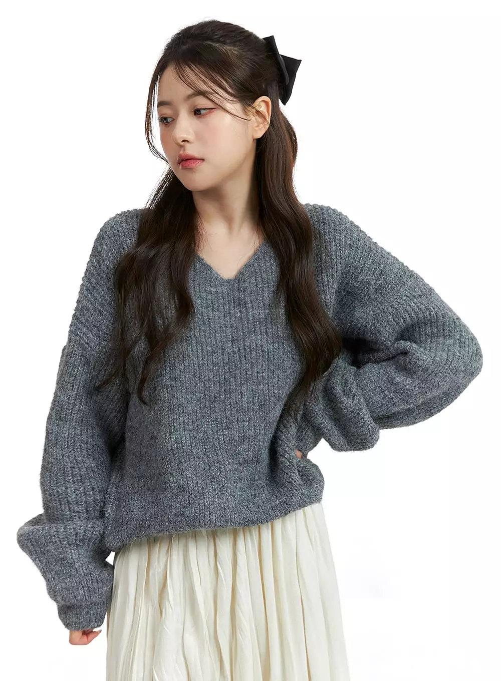 Oversized V-Neck Long Sleeve Sweater