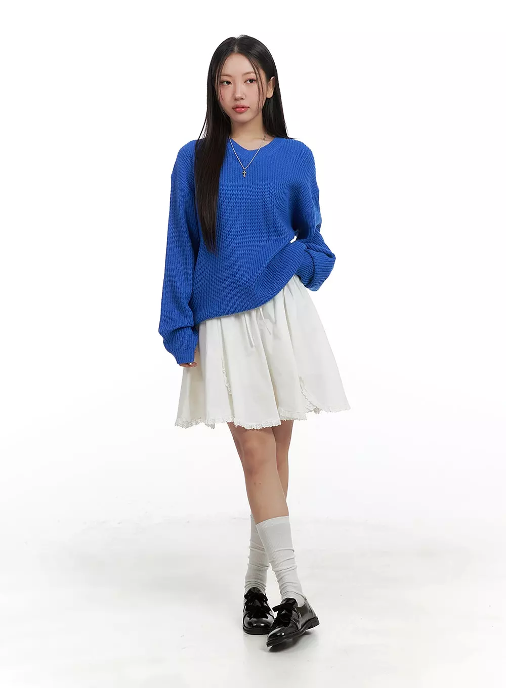 Oversized V-Neck Waffle Knit Sweater for Women