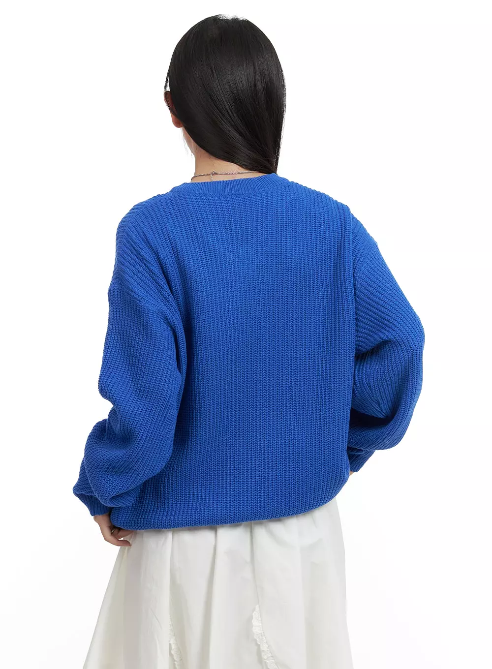 Oversized V-Neck Waffle Knit Sweater for Women