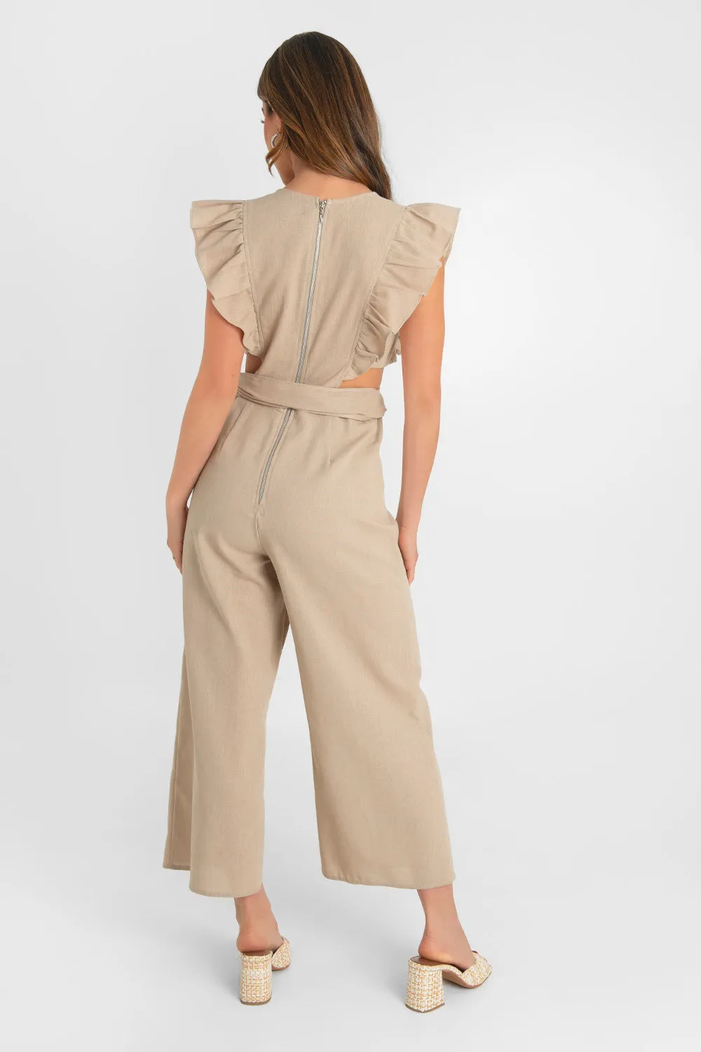 Ruffled Cut Out Waist Culotte Pants