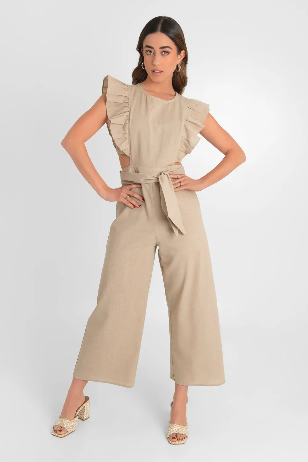 Ruffled Cut Out Waist Culotte Pants