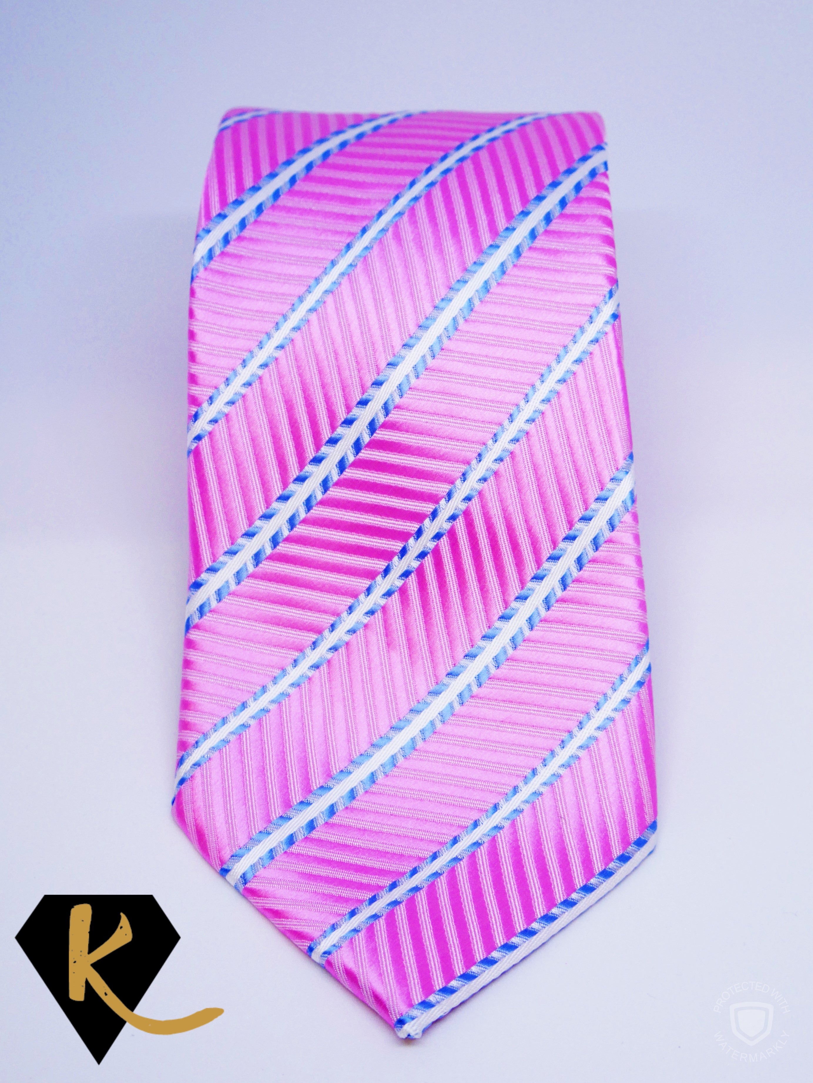 Pink and blue striped necktie for men.