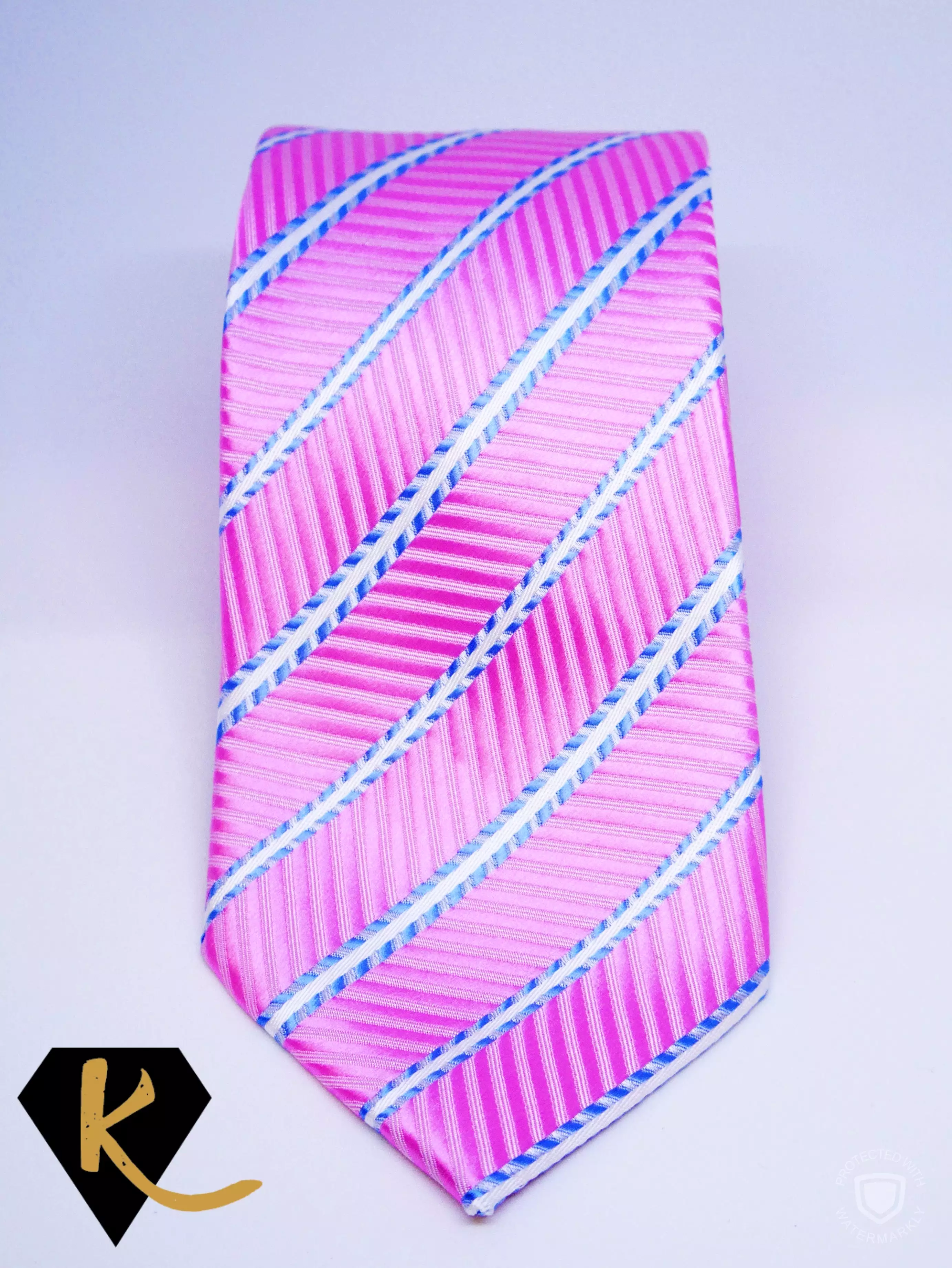 Pink and Blue Striped Necktie for Men