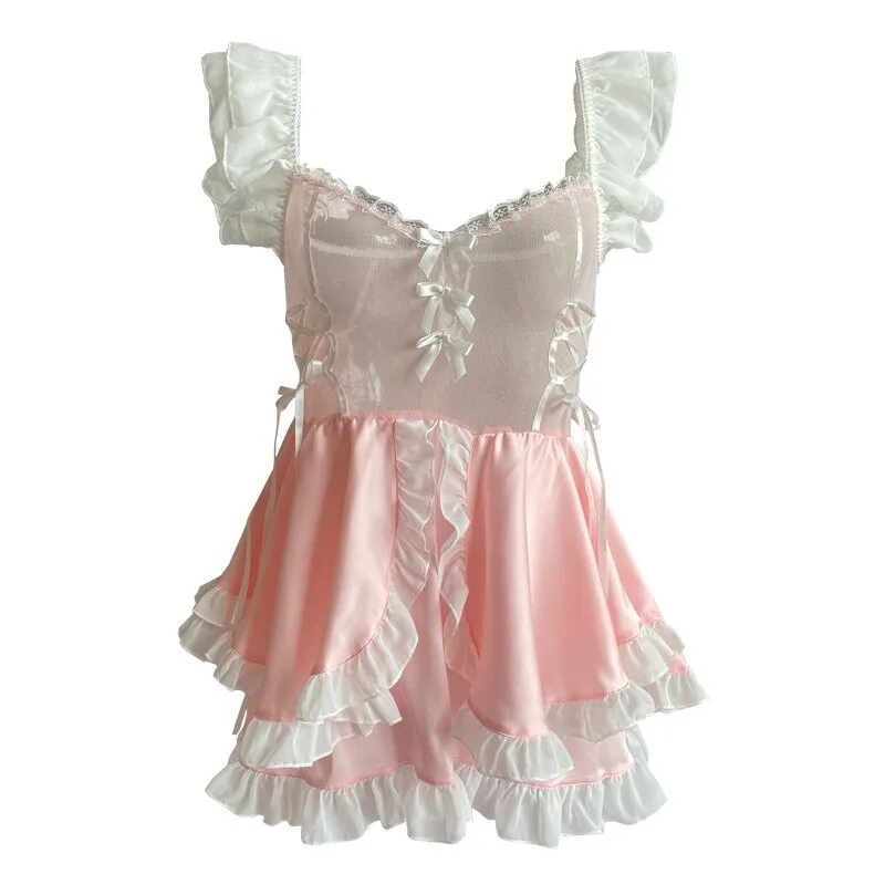 Pink Silk French Maid Outfit - Elegant and Sexy Costume