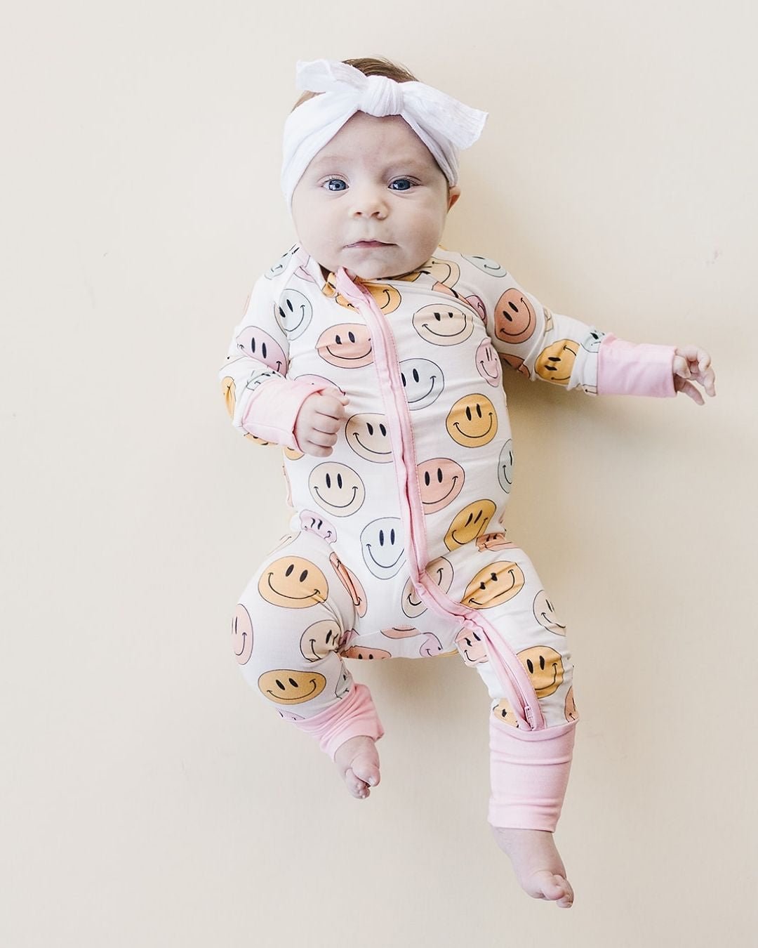 Pink Smiley Bamboo Zip Romper