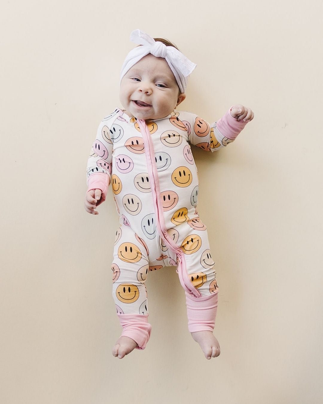 Pink Smiley Bamboo Zip Romper