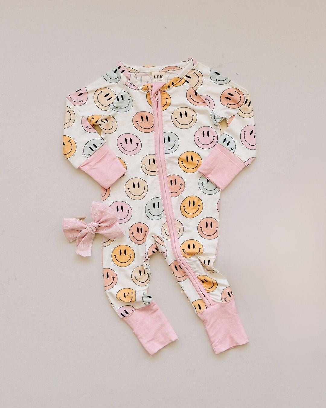 Pink Smiley Bamboo Zip Romper