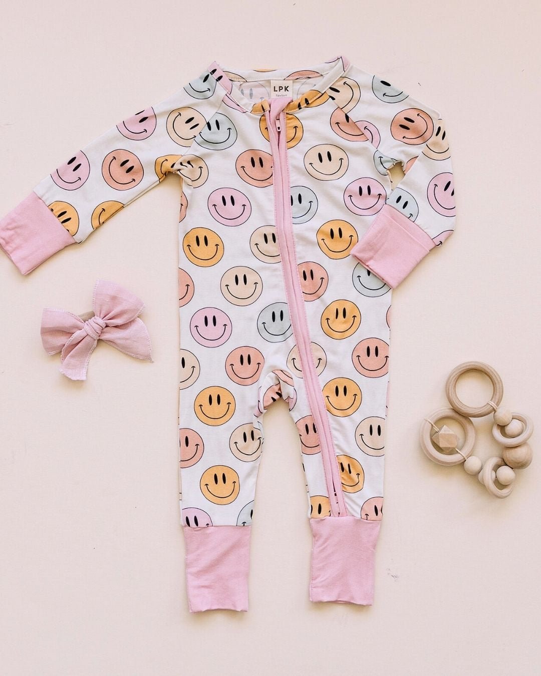 Pink Smiley Bamboo Zip Romper