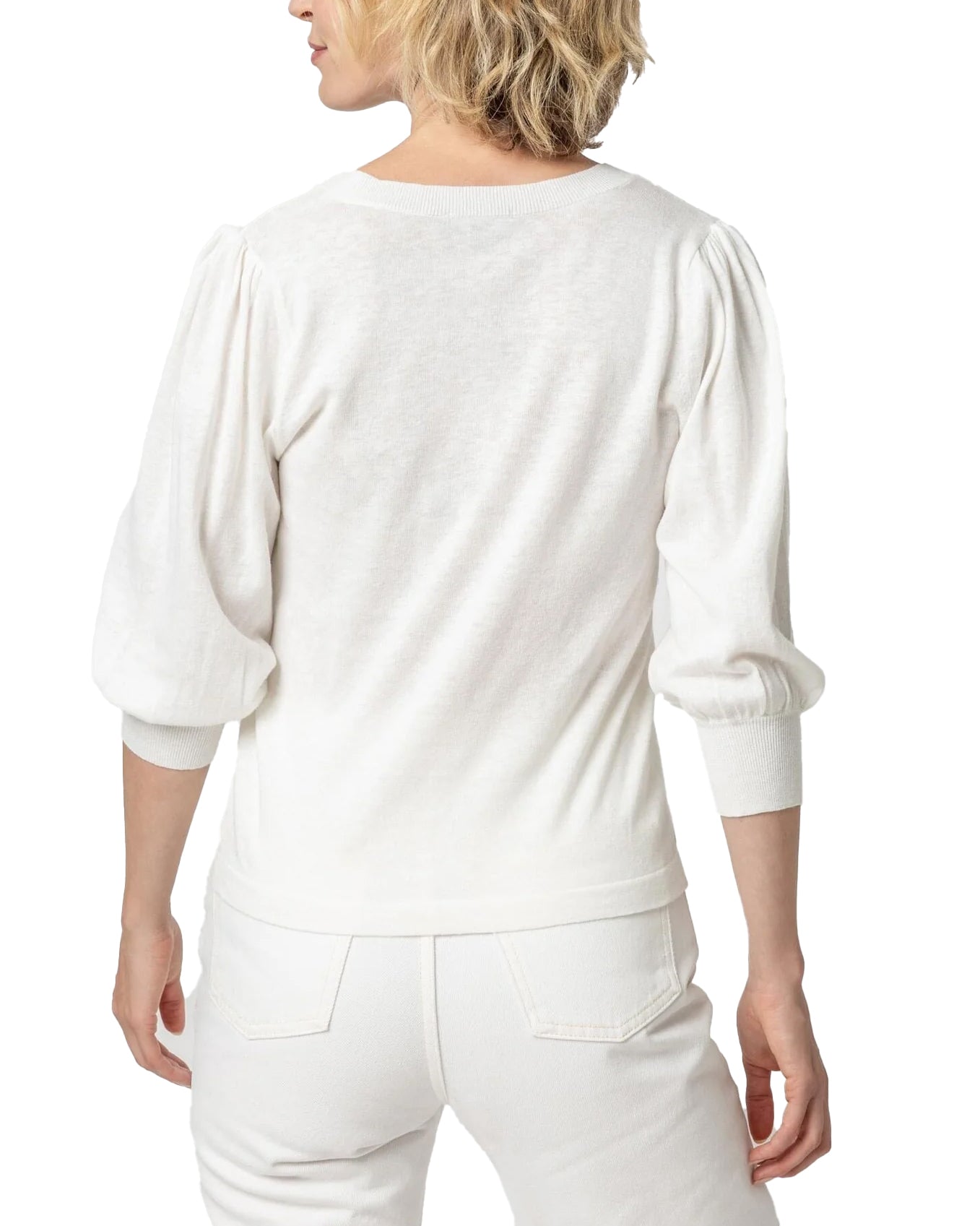 Puff Sleeve V-Neck Linen Sweater