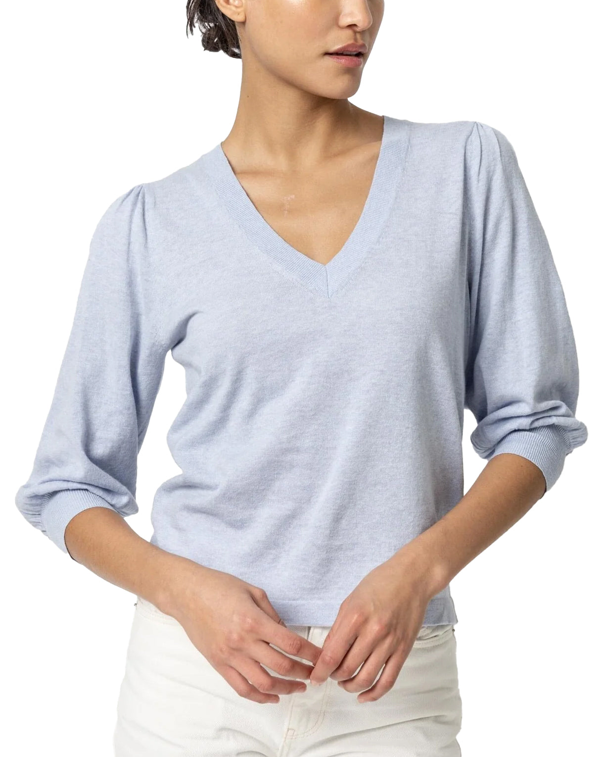 Puff Sleeve V-Neck Sweater - Hydrangea | Shop Now