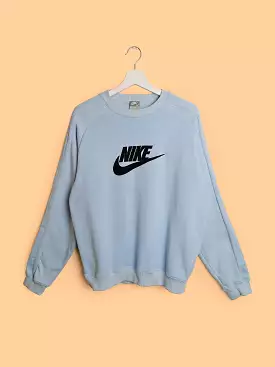 Rare Y2K Nike Baby Blue Sweatshirt with Crew Center Swoosh - Small to Medium Size, GB 39 - 41, Height 178 cm