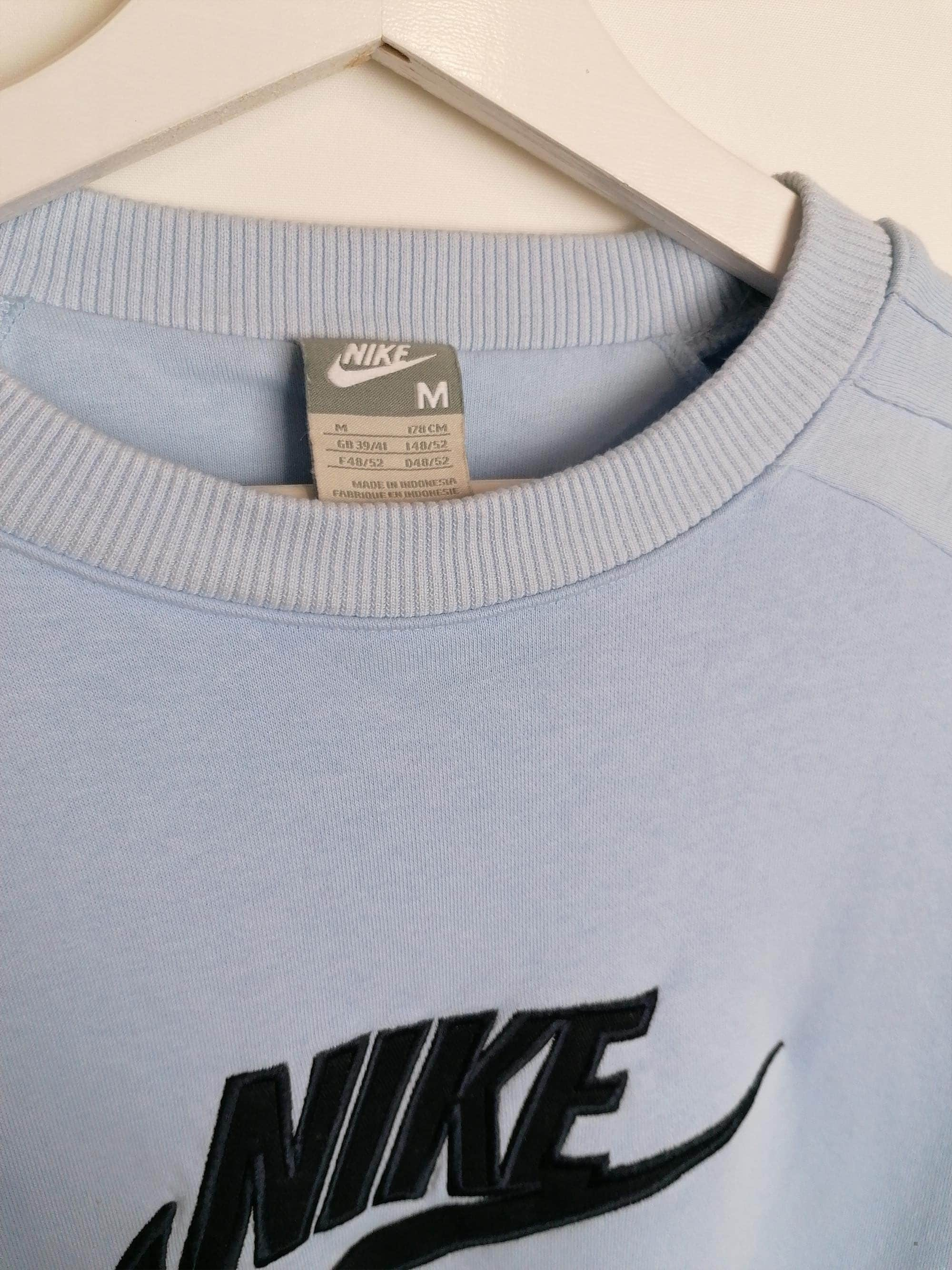 Rare Y2K Nike Baby Blue Sweatshirt with Crew Center Swoosh - Small to Medium Size, GB 39 - 41, Height 178 cm