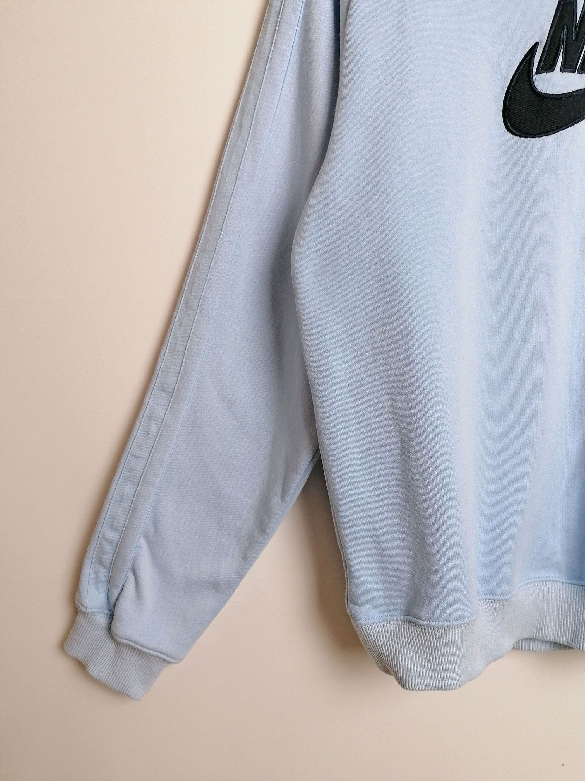 Rare Y2K Nike Baby Blue Sweatshirt with Crew Center Swoosh - Small to Medium Size, GB 39 - 41, Height 178 cm