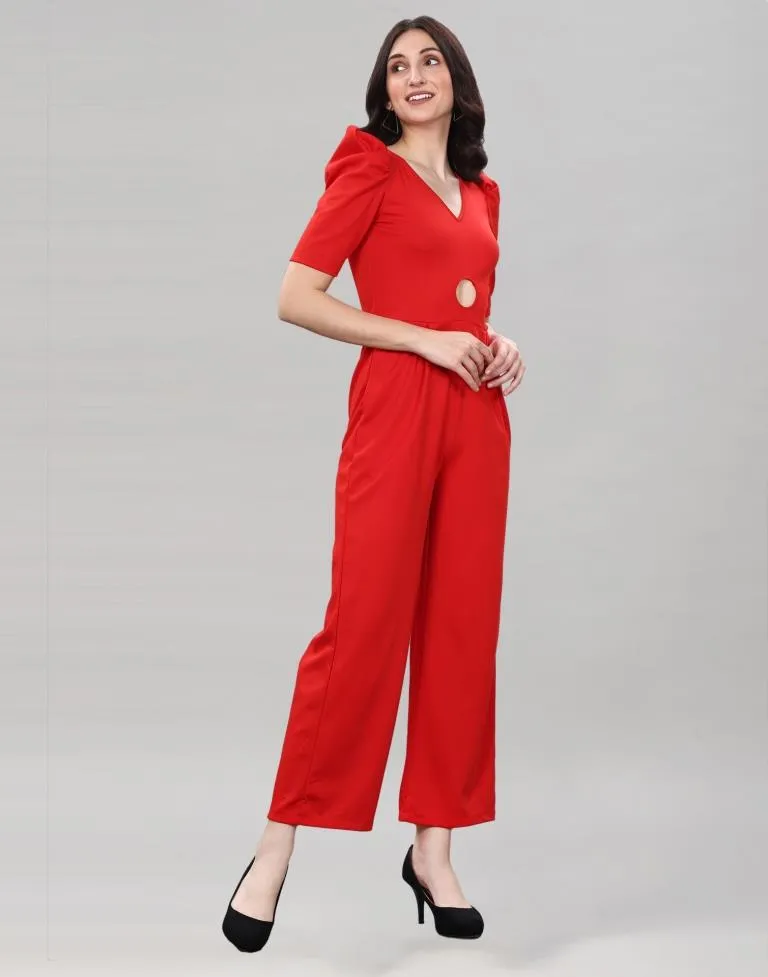 Red Lycra Jumpsuits in the Color Red