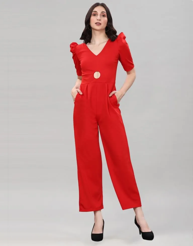 Red Lycra Jumpsuits in the Color Red