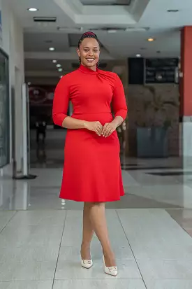 Red necktie dress with an A-line silhouette