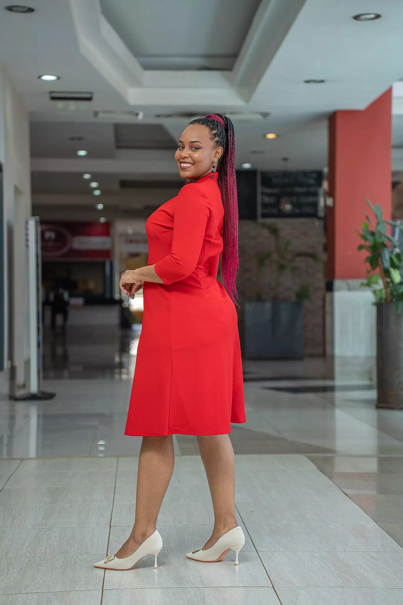 Red necktie dress with an A-line silhouette