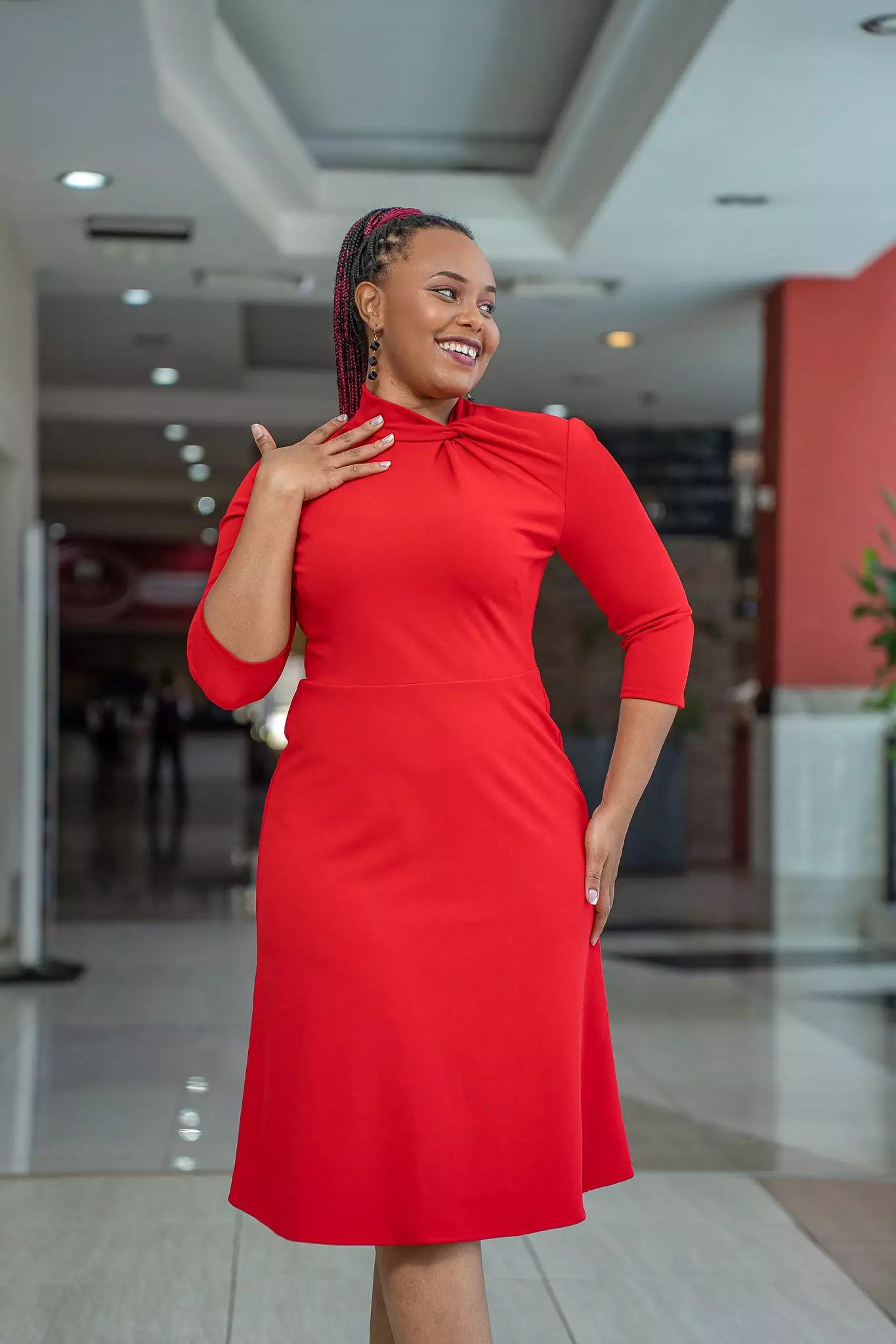 Red necktie dress with an A-line silhouette