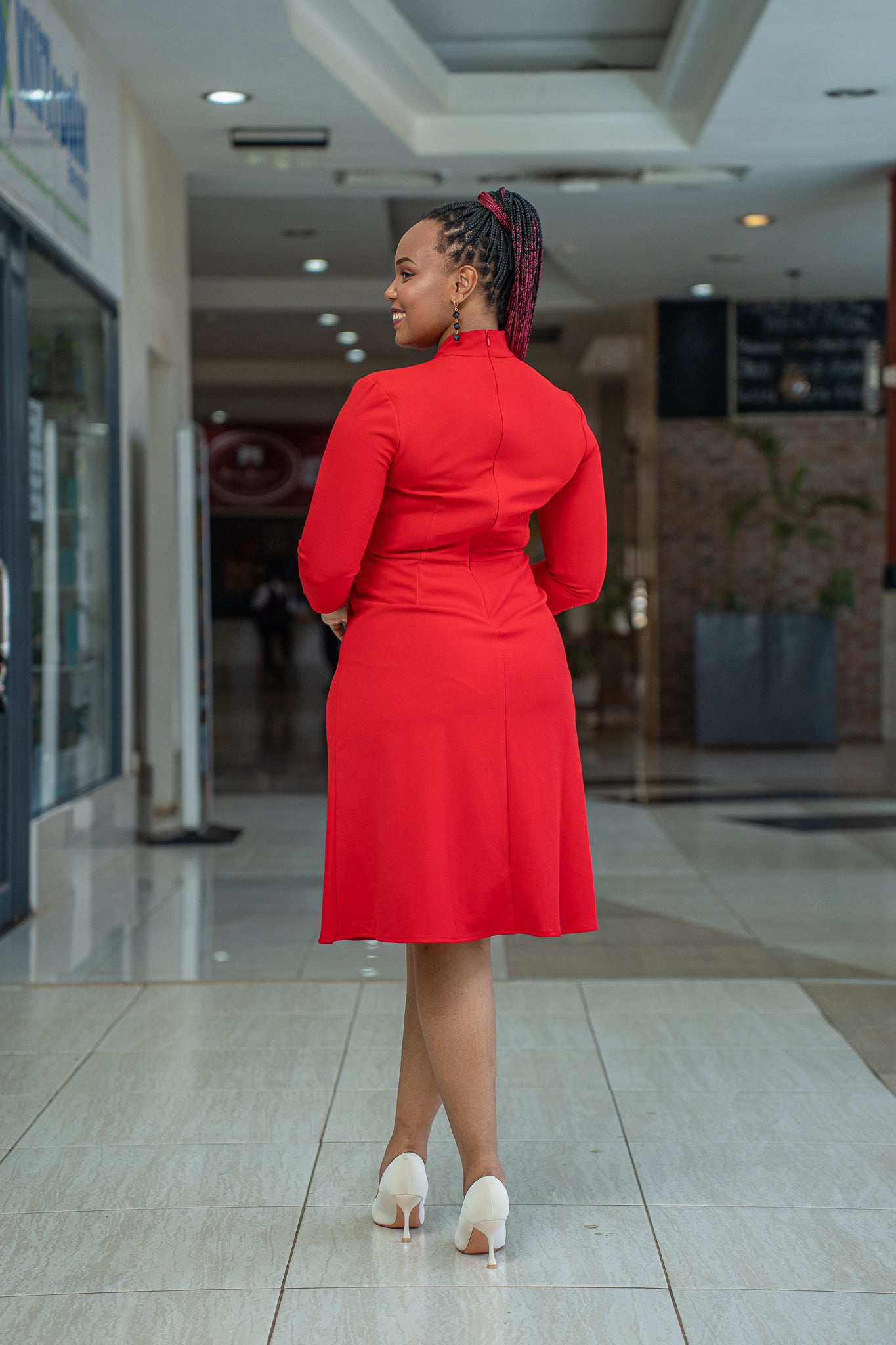 Red necktie flared dress