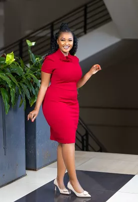 Red wool dress with a necktie