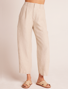 Relaxed Sand Linen Trousers with Pleat Front