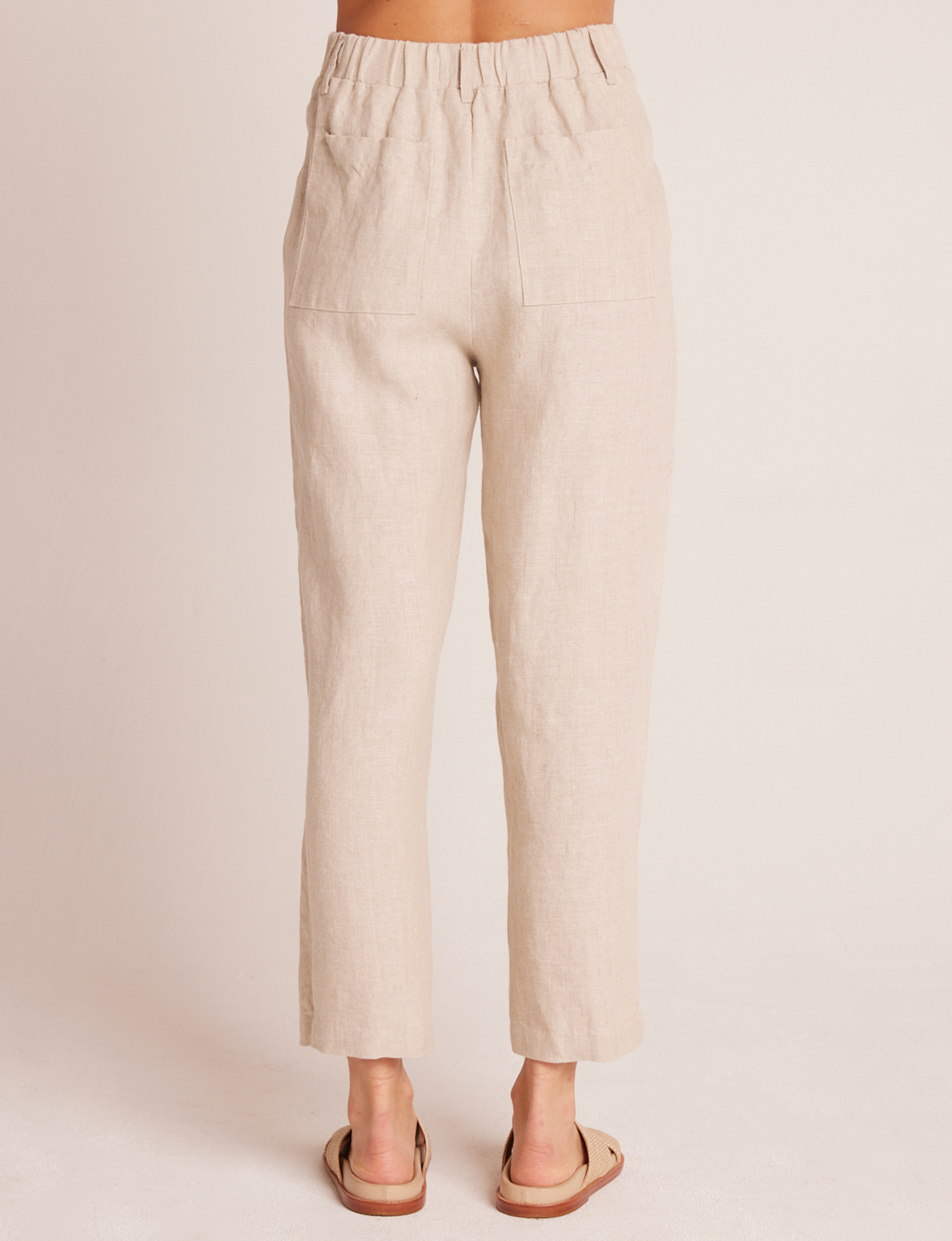 Relaxed Sand Linen Trousers with Pleat Front