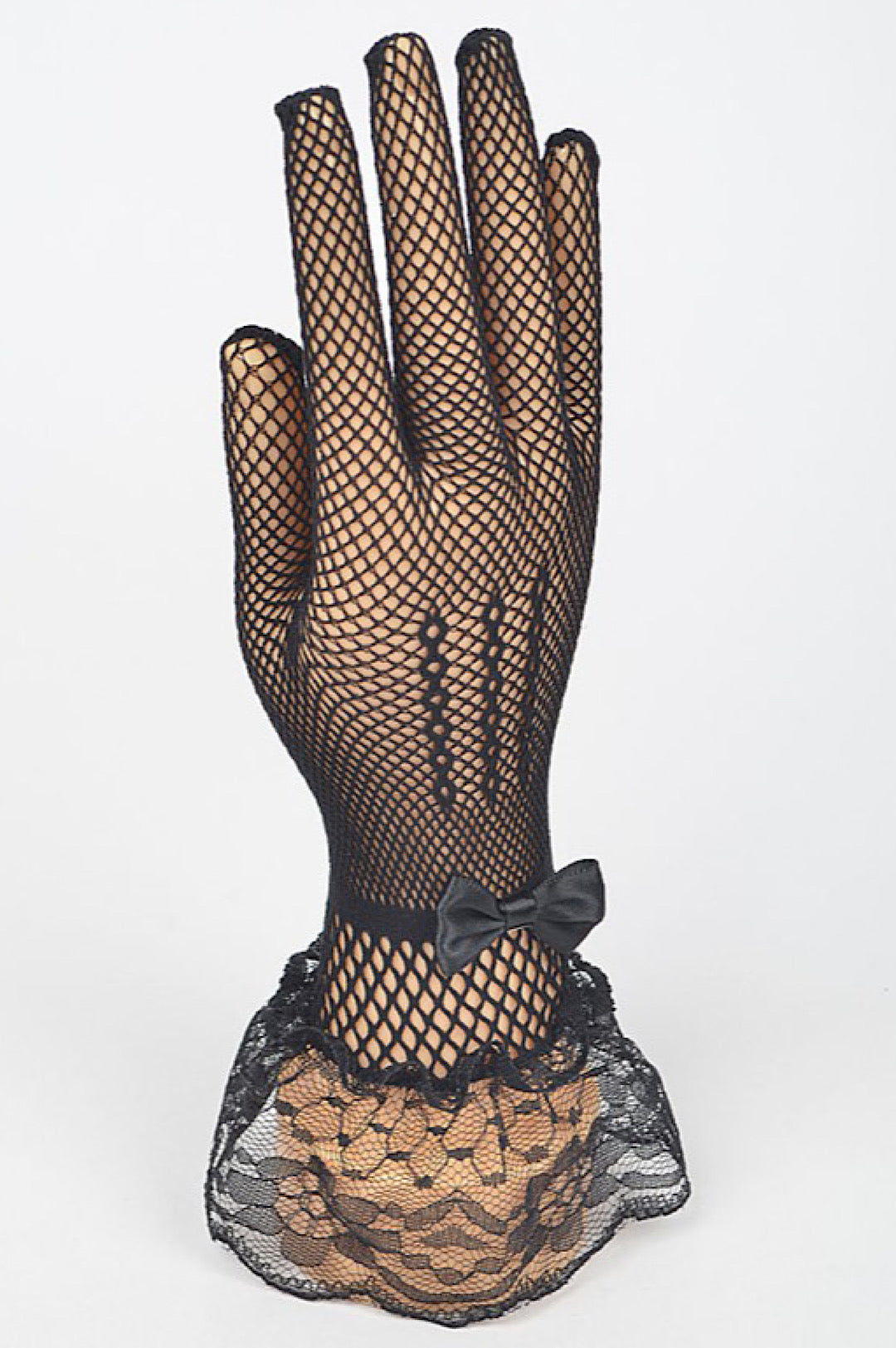 Result: Stylish Black Lace Gloves with Fishnet Pattern